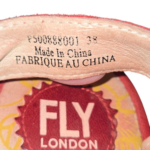 Fly London Yaji Women's Sz EU 38/US 7.5-8 Red Suede Stretch Strap Heeled Sandals - Picture 9 of 9